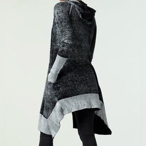 Blanc Noir Dip-Dye Long Cardigan soft Sweater Black Hooded long sleeve Size S